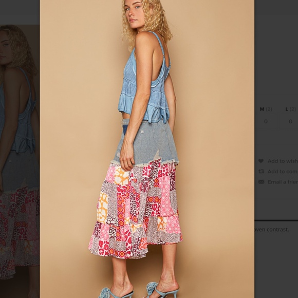 POL “ Naomi “ POL Denim Skirt with Printed Woven Contrast 29 - Picture 4 of 5